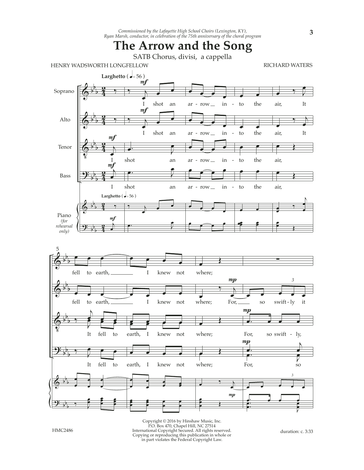 Download Richard Waters The Arrow And The Song Sheet Music
