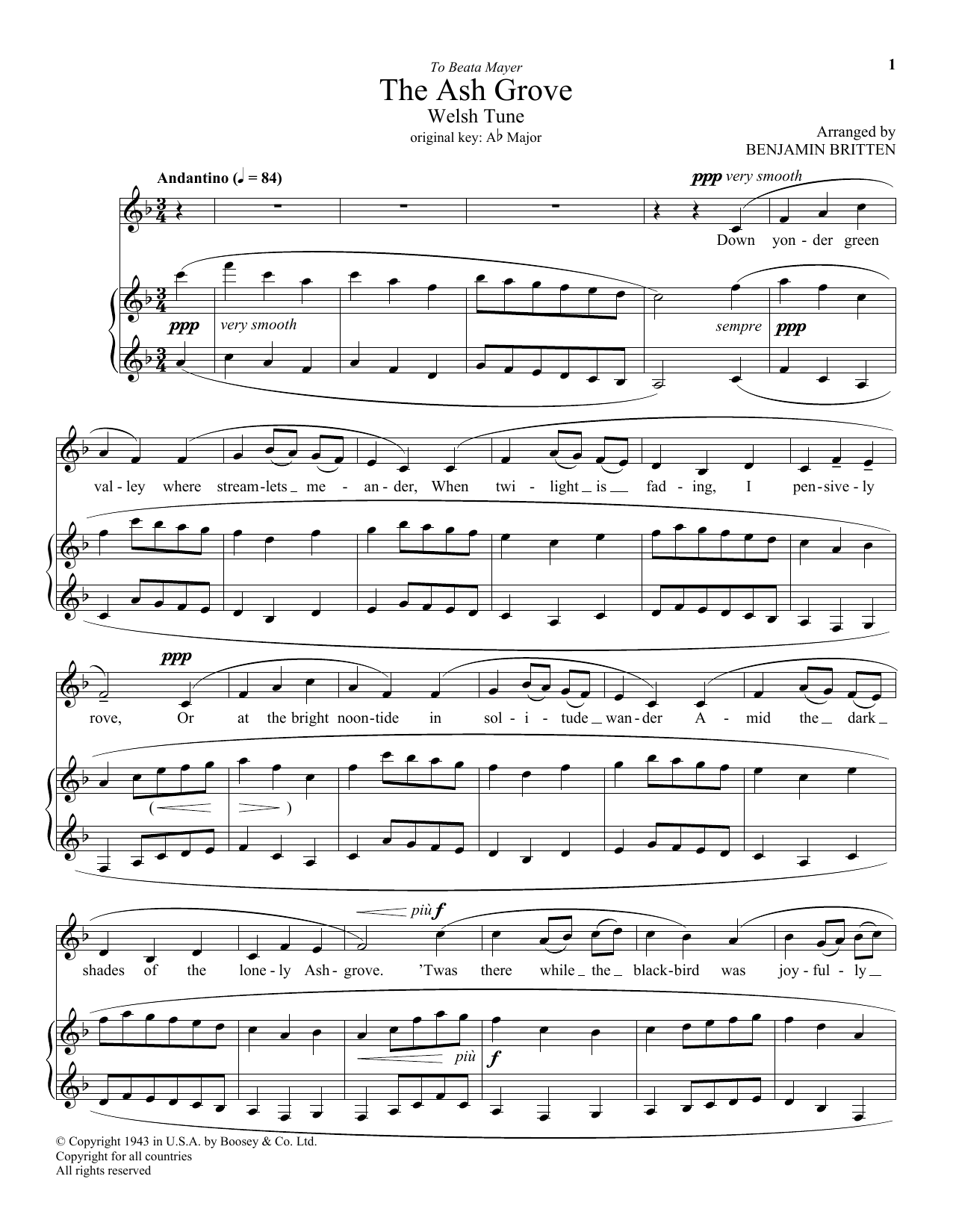 Download Benjamin Britten The Ash Grove Sheet Music