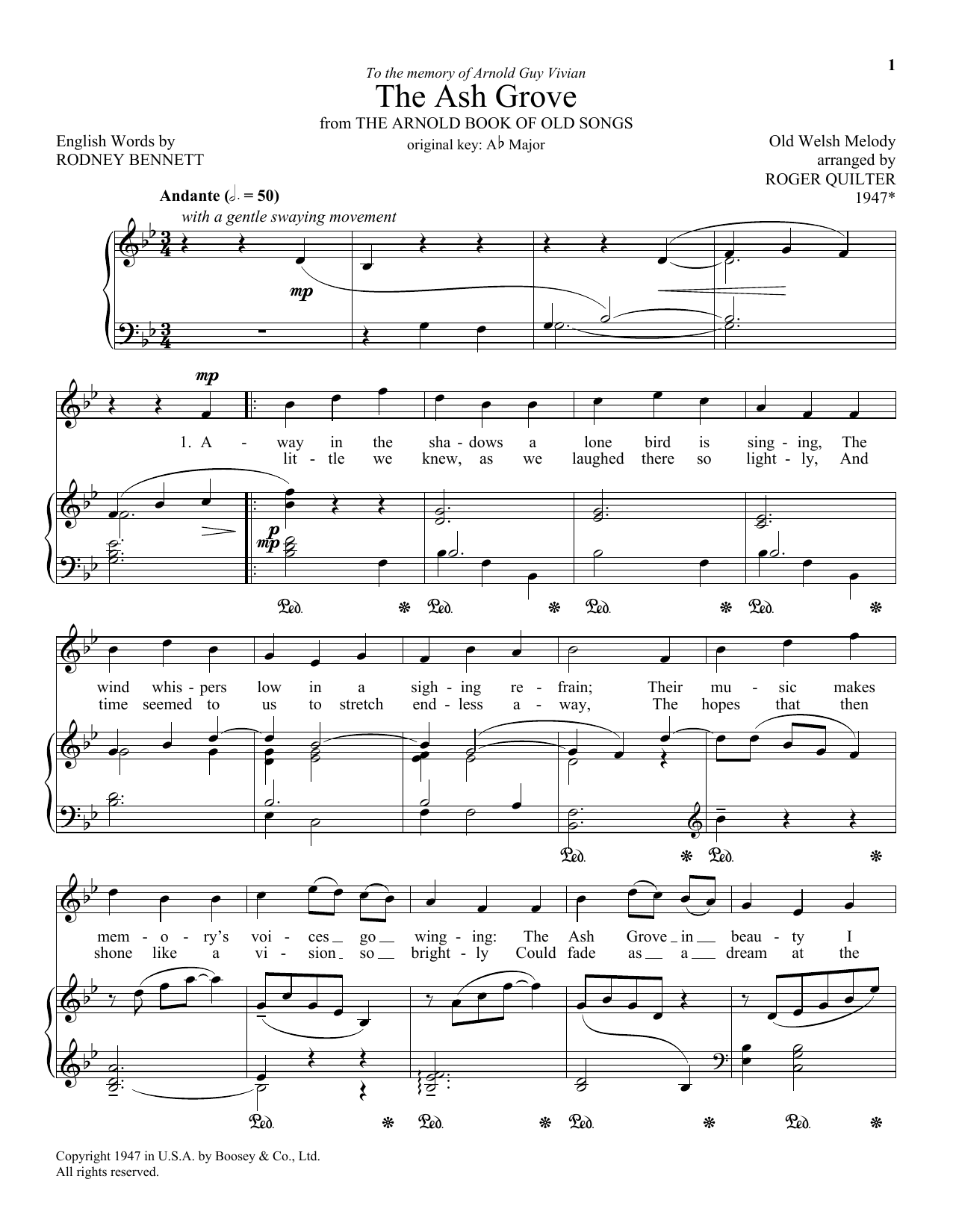 Download Roger Quilter The Ash Grove Sheet Music