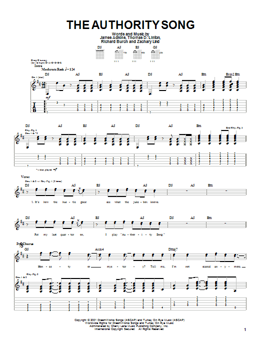 Download Jimmy Eat World The Authority Song Sheet Music