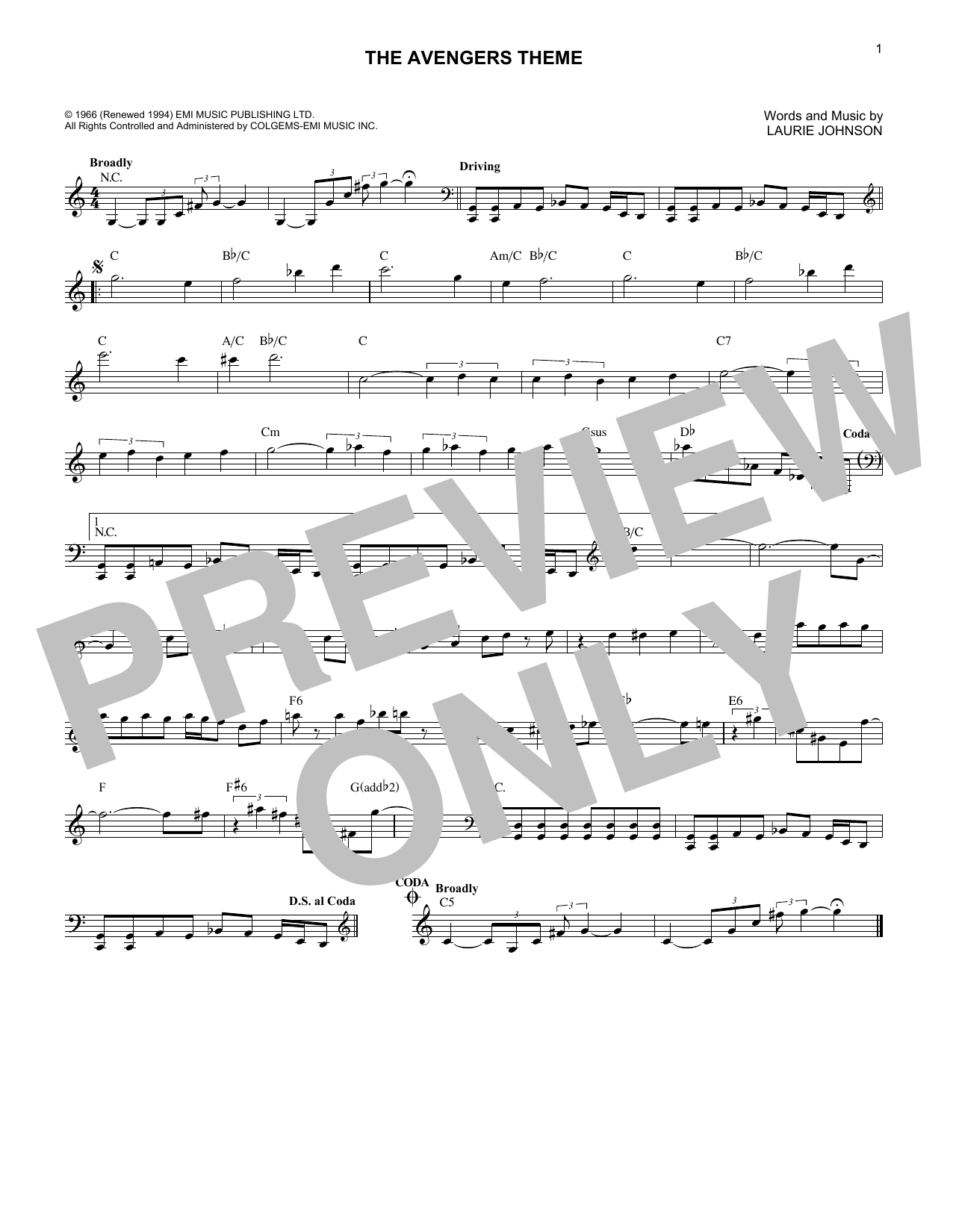 Download Laurie Johnson The Avengers Theme Sheet Music