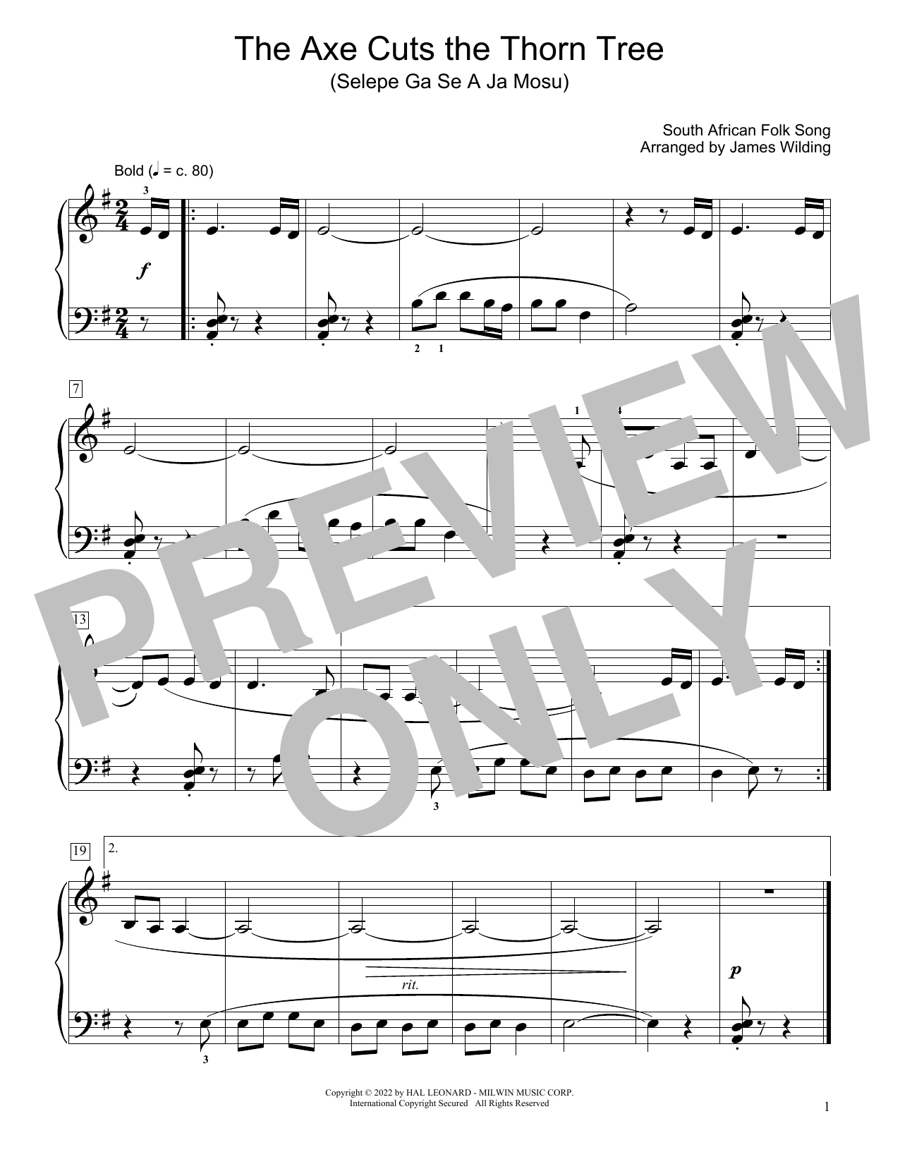 Download South African folk song The Axe Cuts The Thorn Tree (Selepe Ga Sheet Music
