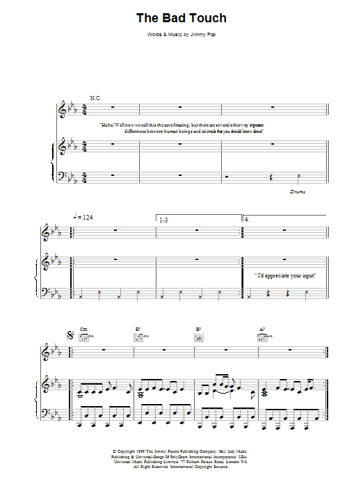 Download The Bloodhound Gang The Bad Touch Sheet Music