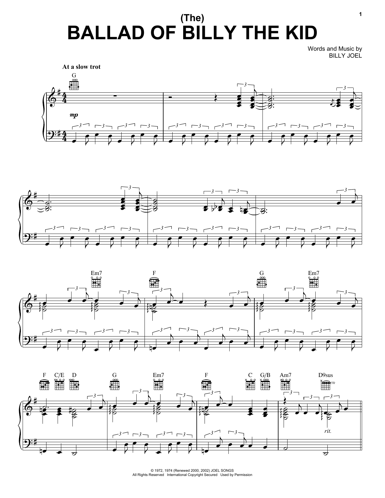 Download Billy Joel (The) Ballad Of Billy The Kid Sheet Music