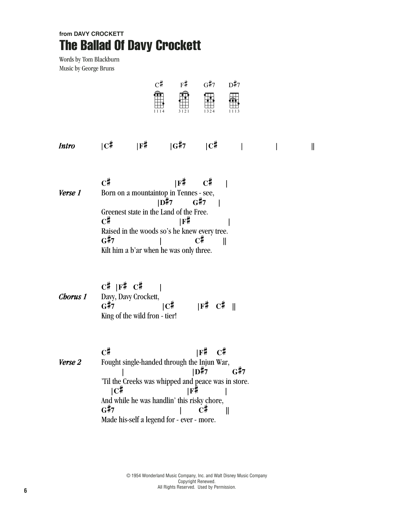Fess Parker The Ballad Of Davy Crockett (from Davy Crockett) sheet music notes printable PDF score