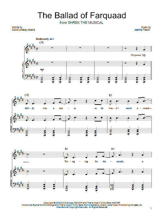 Download Shrek The Musical The Ballad of Farquaad Sheet Music
