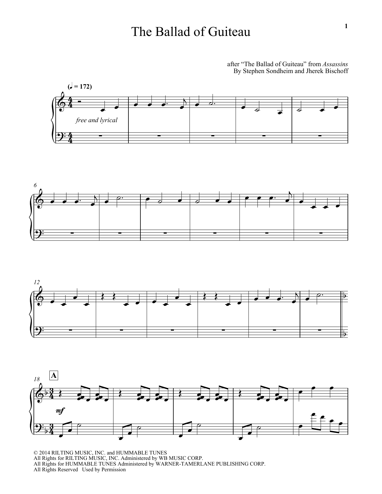Download Stephen Sondheim The Ballad Of Guiteau (arr. Jherek Bisc Sheet Music