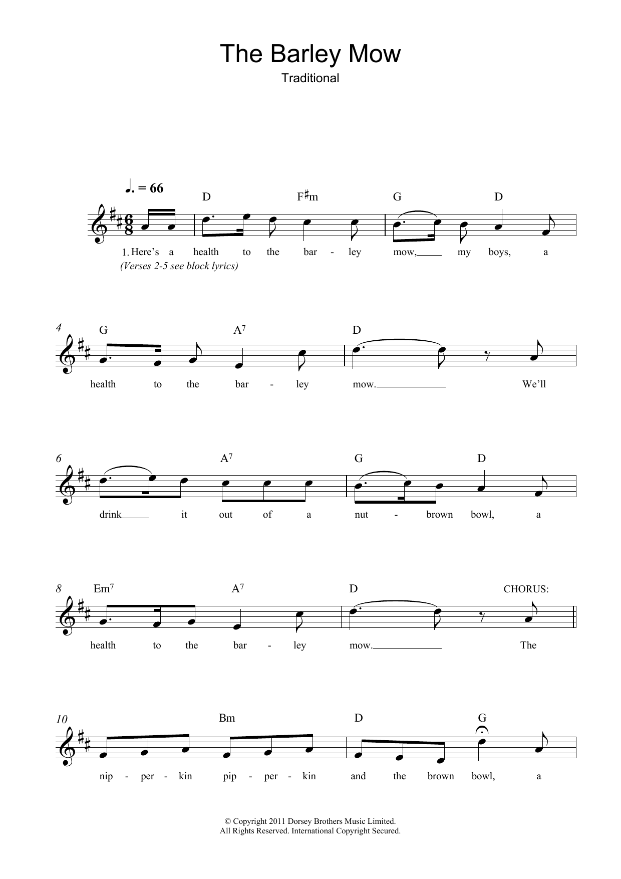 Download Traditional The Barley Mow Sheet Music