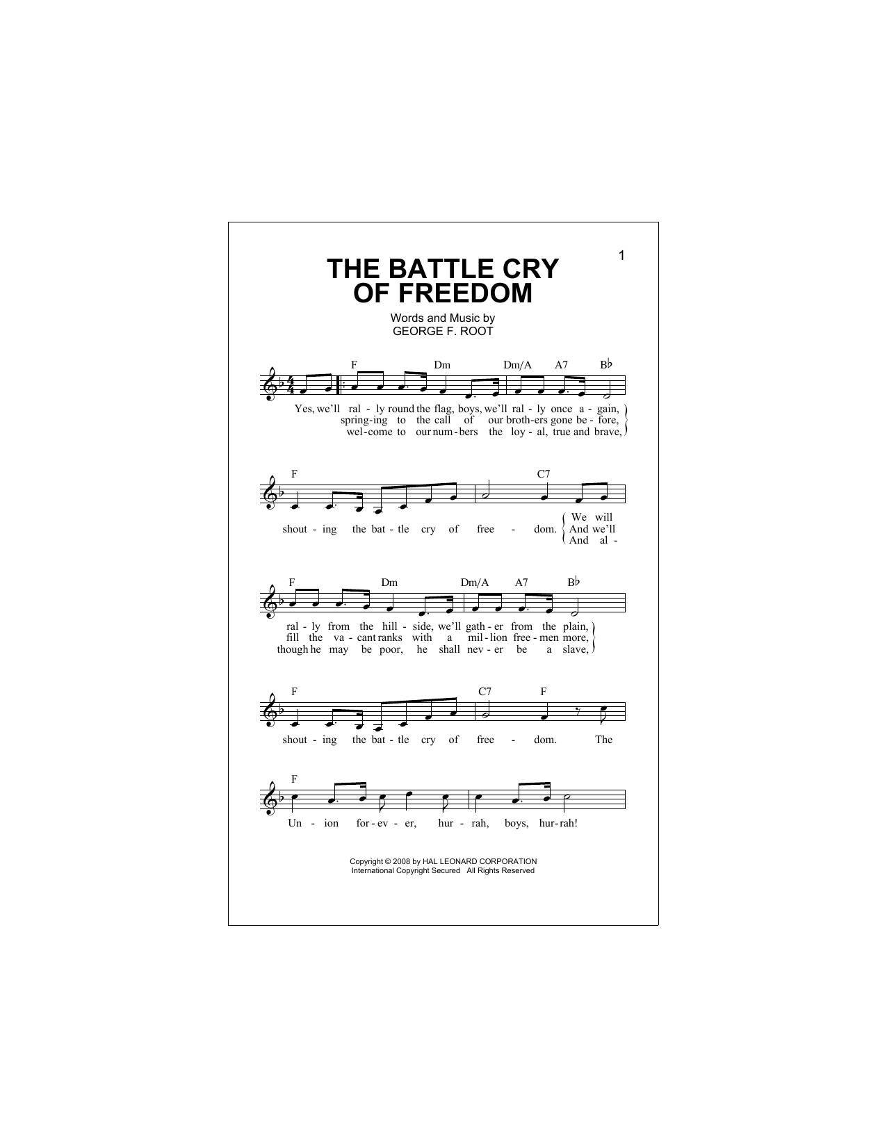 Download George Frederick Root The Battle Cry Of Freedom Sheet Music