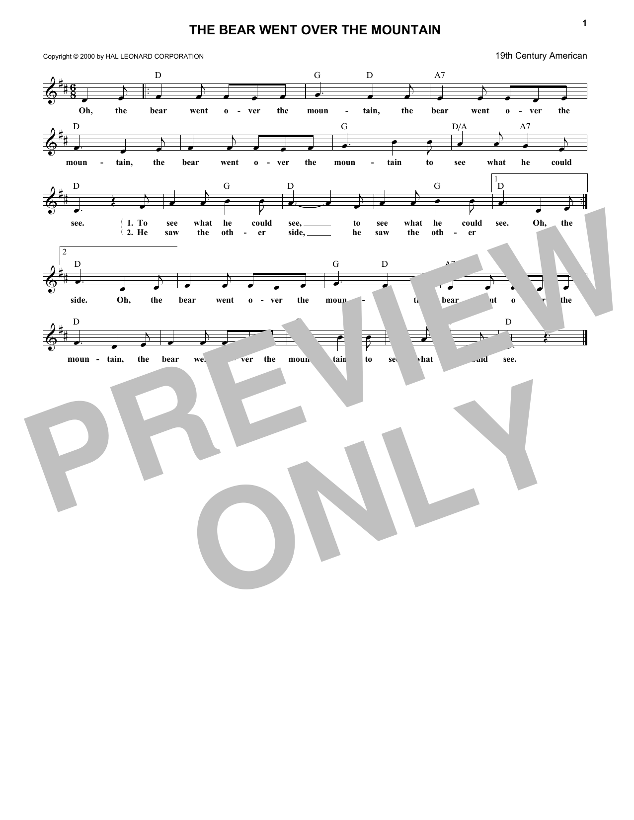 Download Traditional The Bear Went Over The Mountain Sheet Music