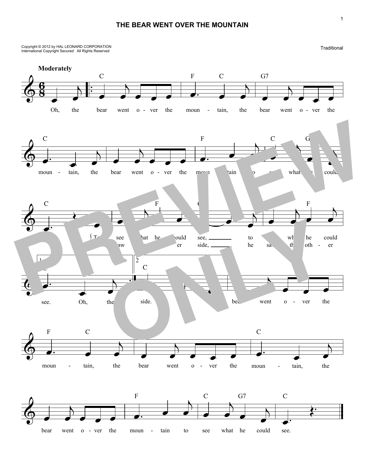 Download Traditional The Bear Went Over The Mountain Sheet Music