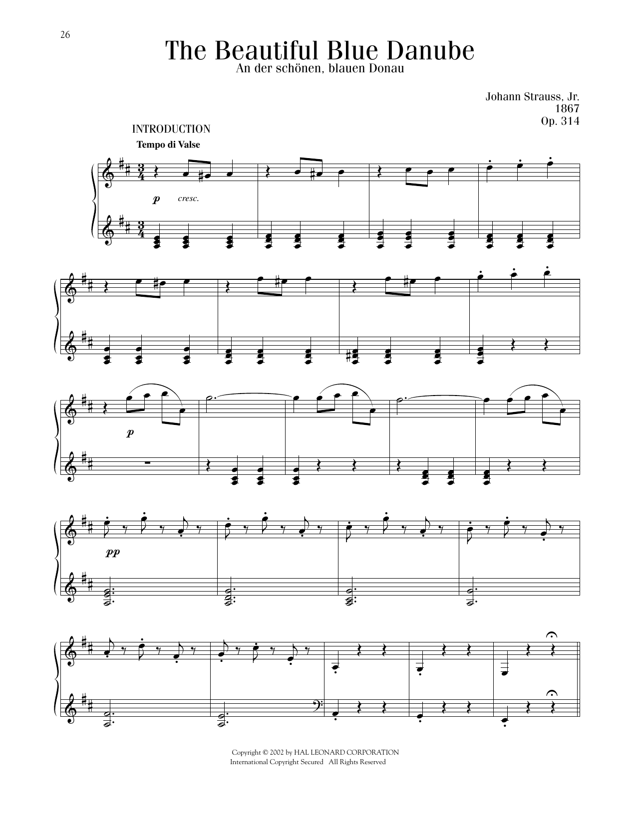 Johann Strauss The Beautiful Blue Danube, Op. 314 sheet music notes printable PDF score