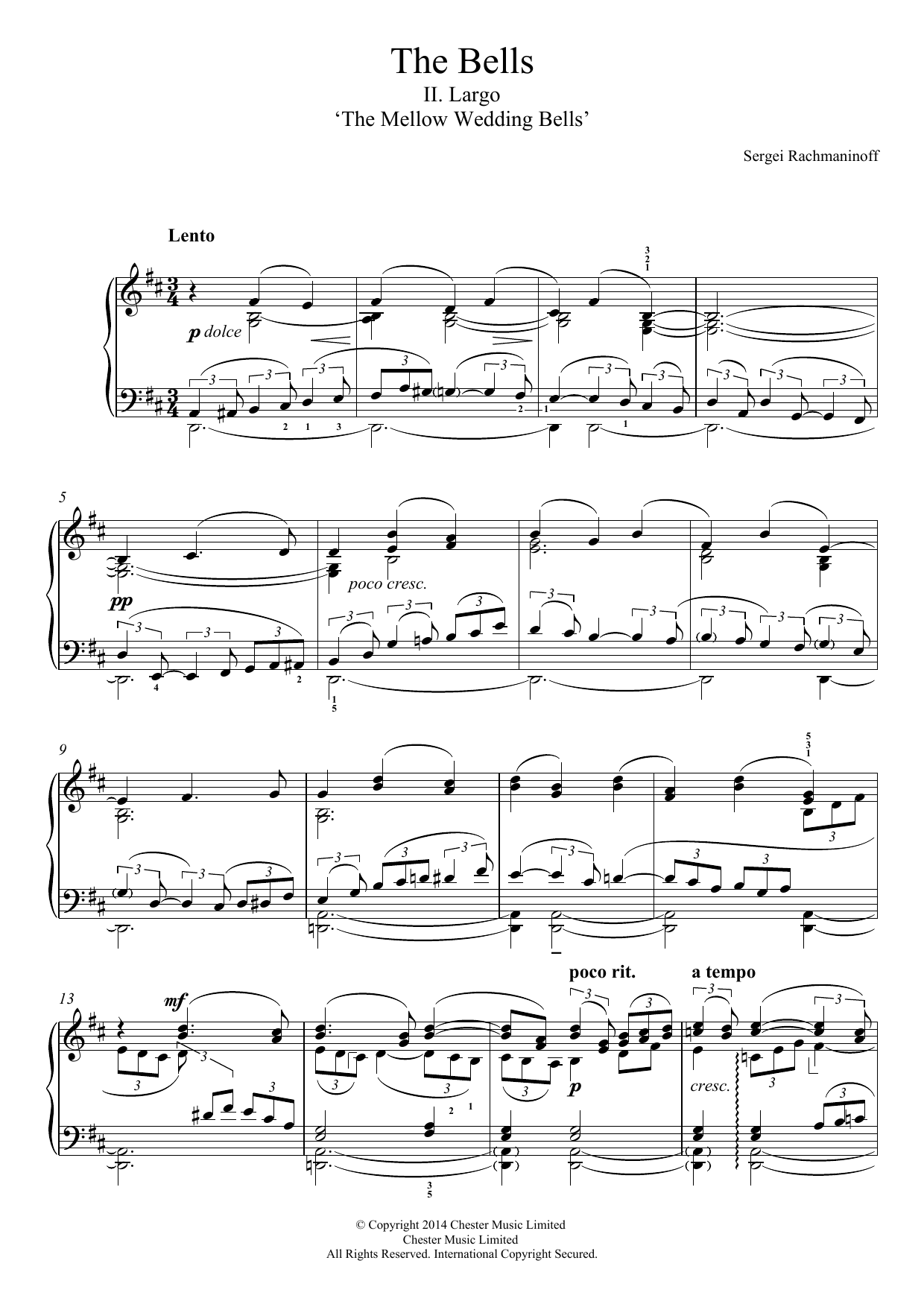 Download Sergei Rachmaninoff The Bells, No.2 Largo ('The Mellow Wedd Sheet Music