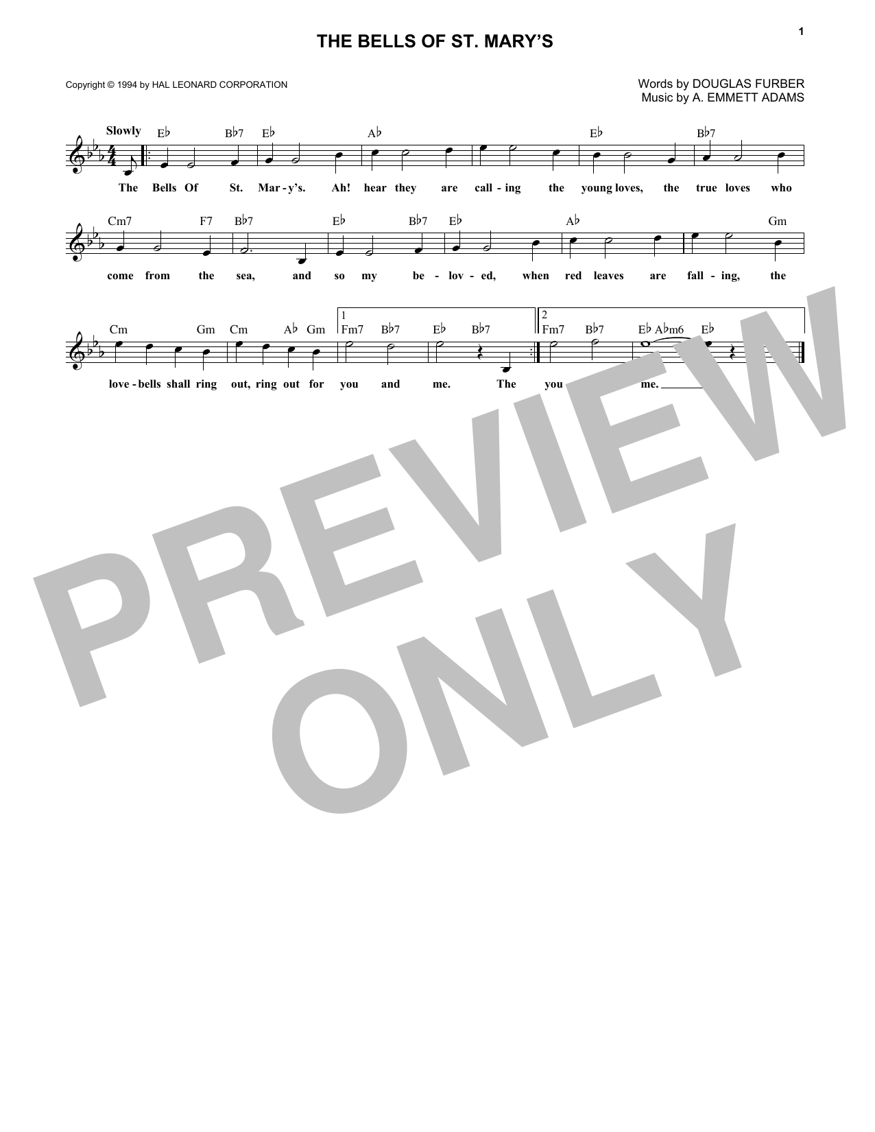 Download A. Emmett Adams The Bells Of St. Mary's Sheet Music