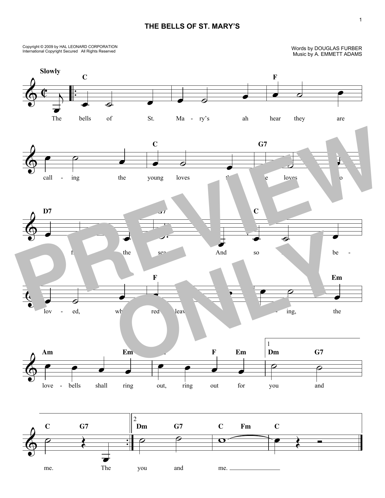 Download A. Emmett Adams The Bells Of St. Mary's Sheet Music