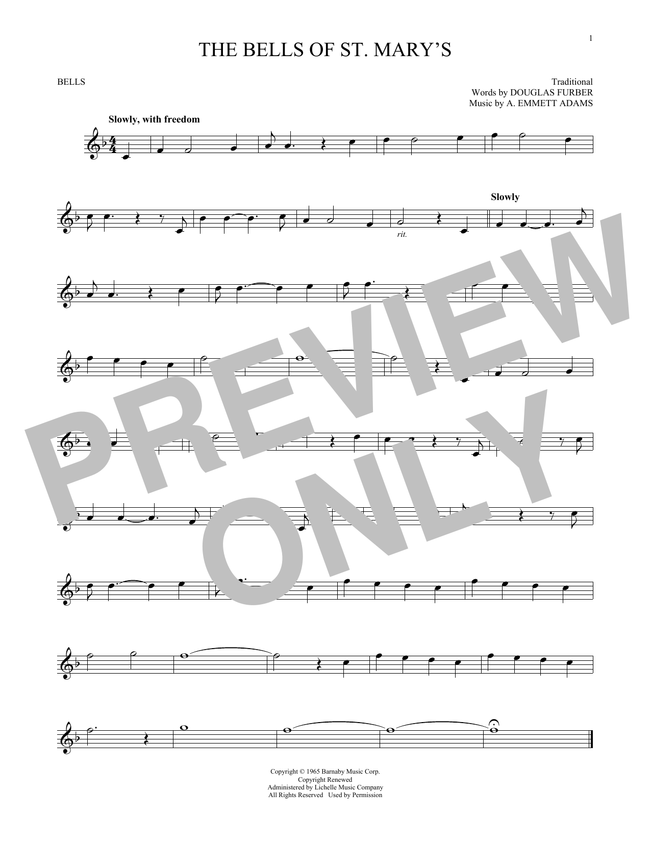 Douglas Furber The Bells Of St. Mary's sheet music notes printable PDF score