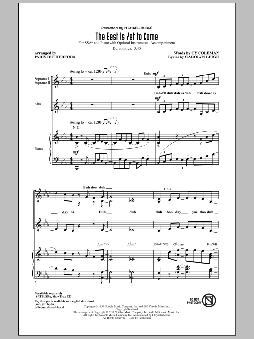 Download Paris Rutherford The Best Is Yet To Come Sheet Music