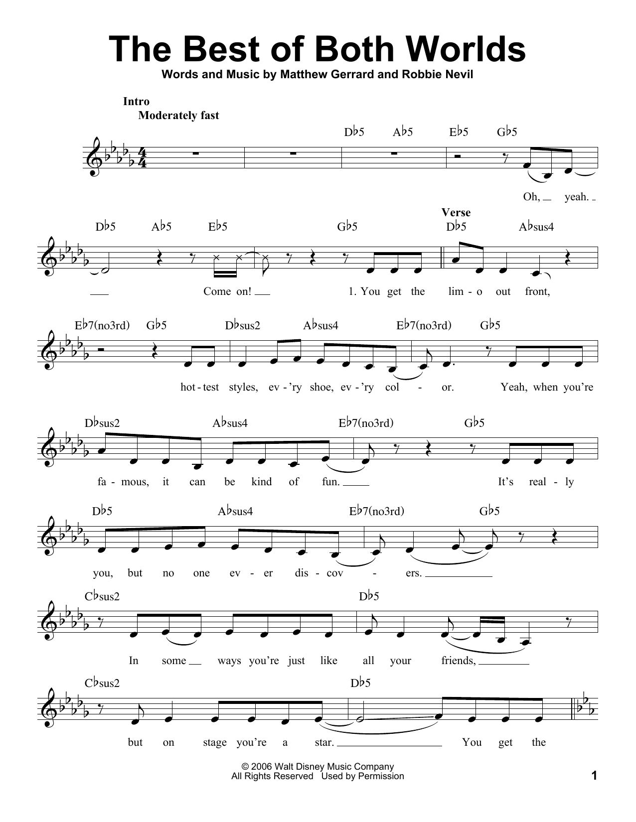 Download Hannah Montana The Best Of Both Worlds Sheet Music