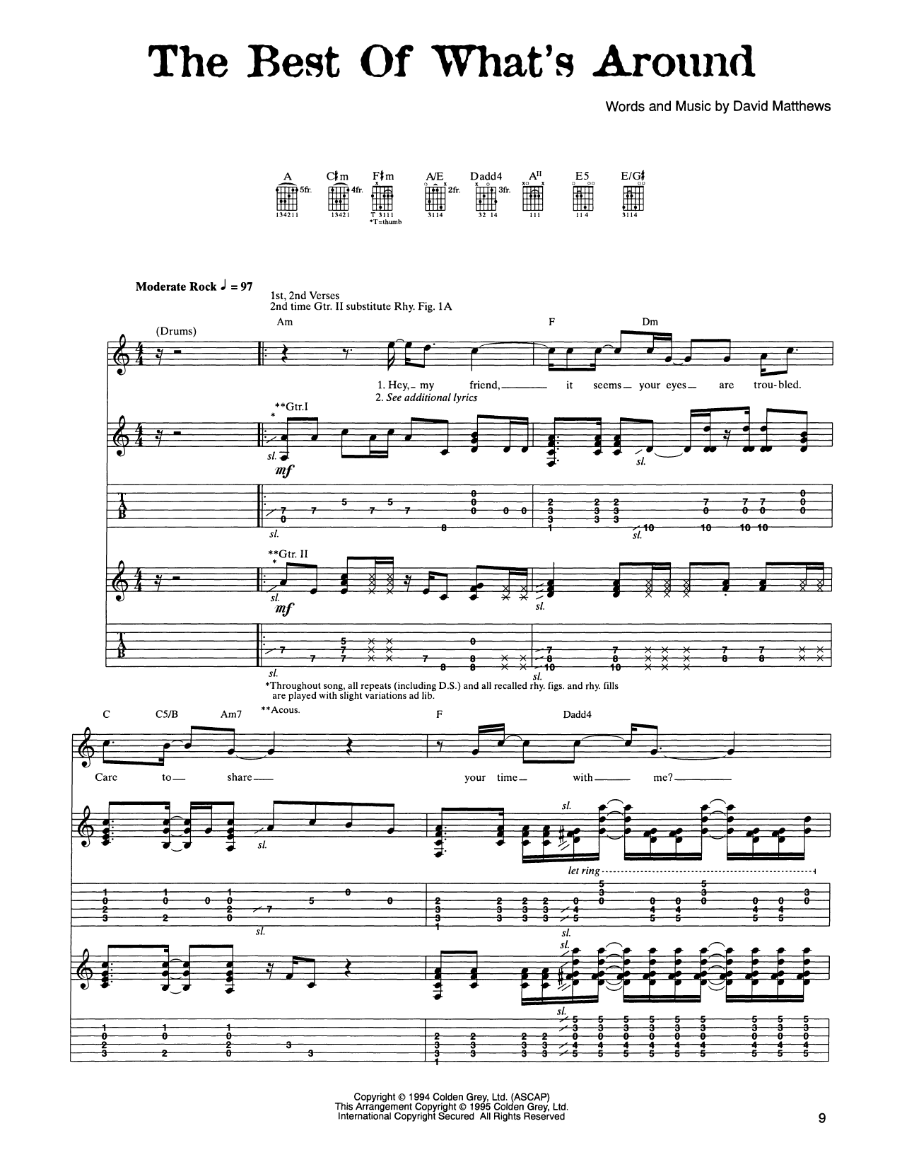 Download Dave Matthews Band The Best Of What's Around Sheet Music
