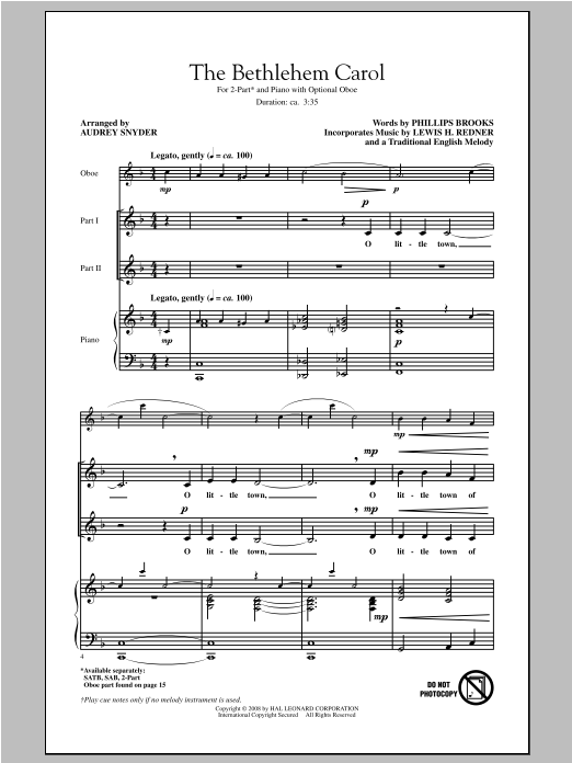 Download Audrey Snyder The Bethlehem Carol Sheet Music