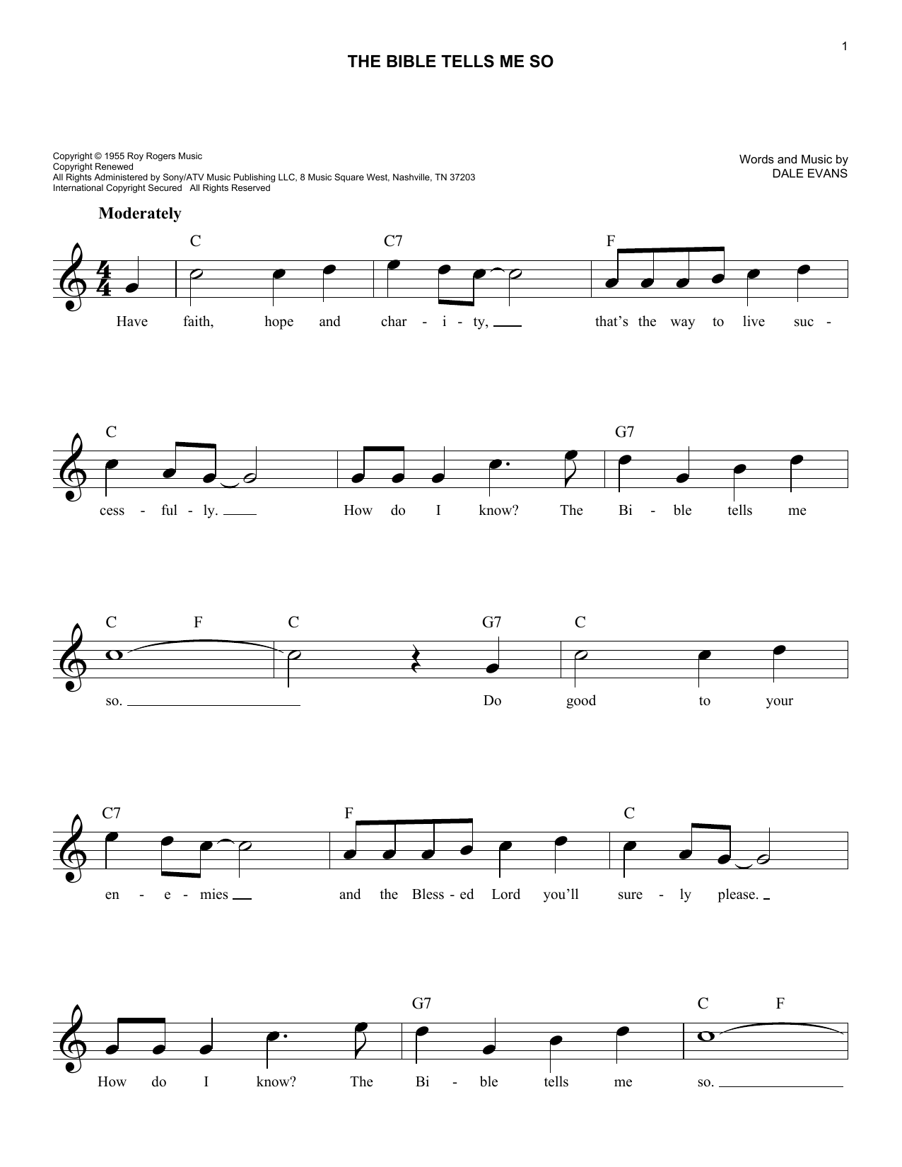 Download Dale Evans The Bible Tells Me So Sheet Music