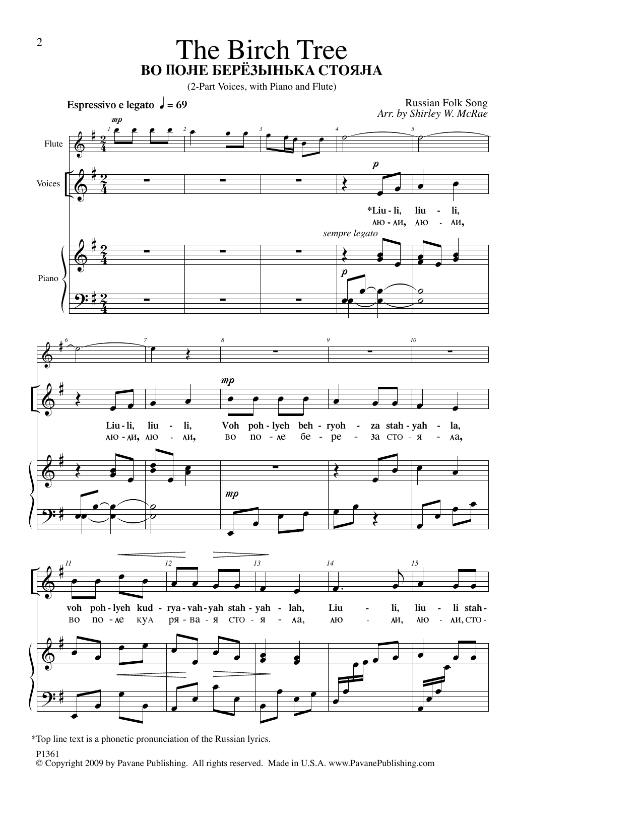 Download Russian Folk Song The Birch Tree (arr. Shirley McRae) Sheet Music