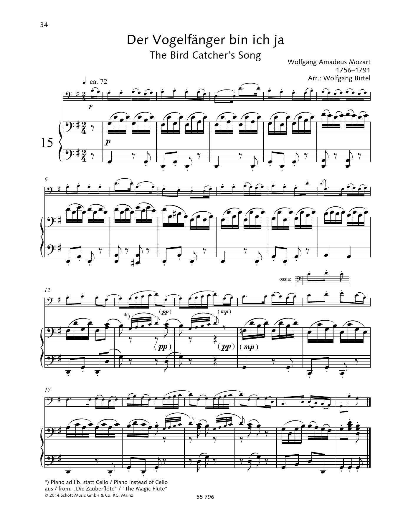 Download Wolfgang Amadeus Mozart The Bird Catcher's Song Sheet Music