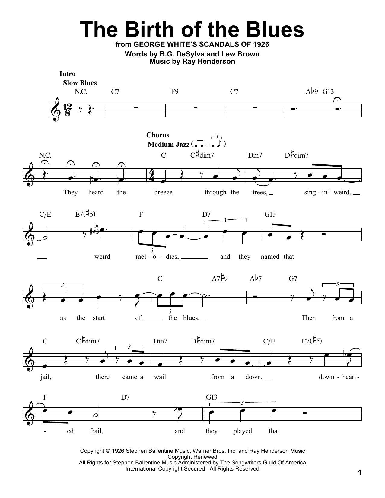 Download Lew Brown The Birth Of The Blues Sheet Music