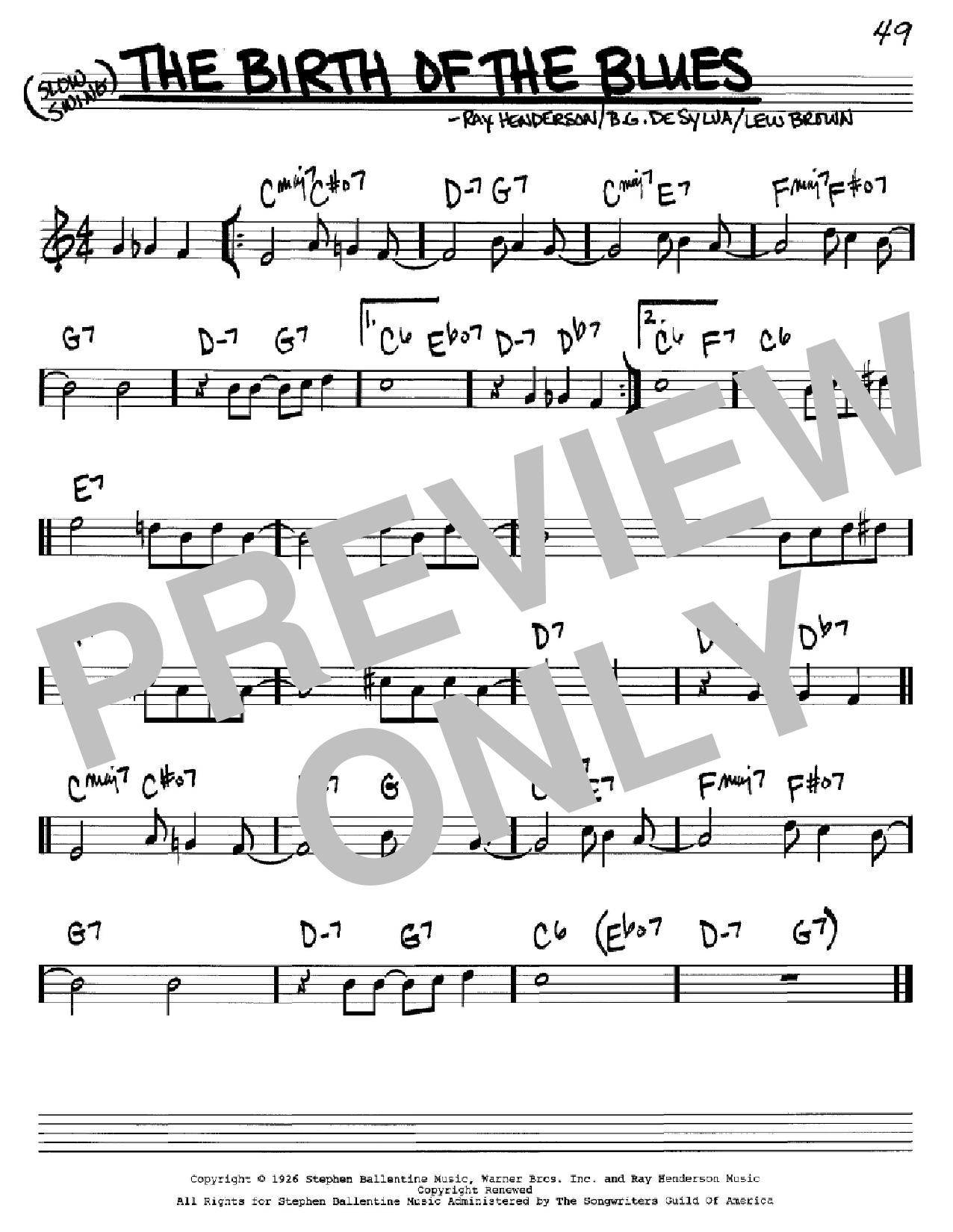 Download Lew Brown The Birth Of The Blues Sheet Music