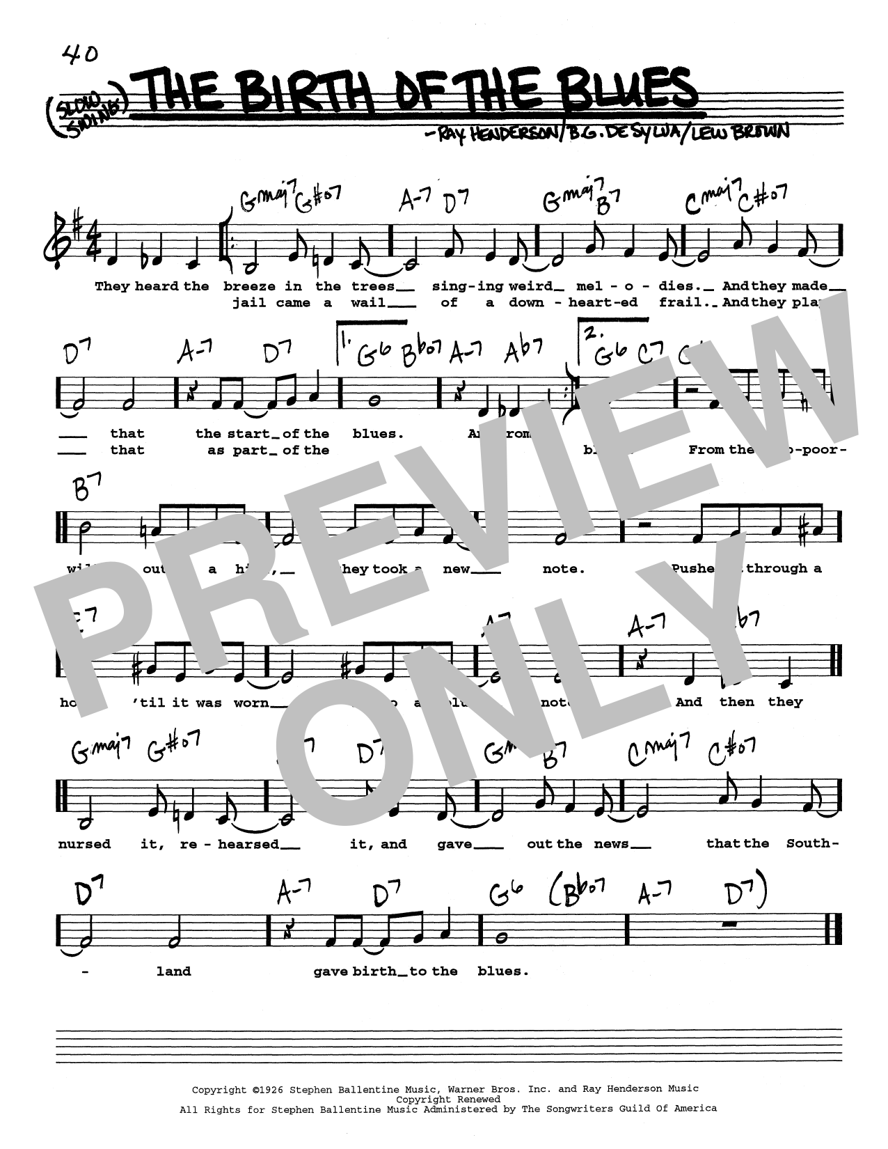 B.G. DeSylva The Birth Of The Blues (Low Voice) sheet music notes printable PDF score