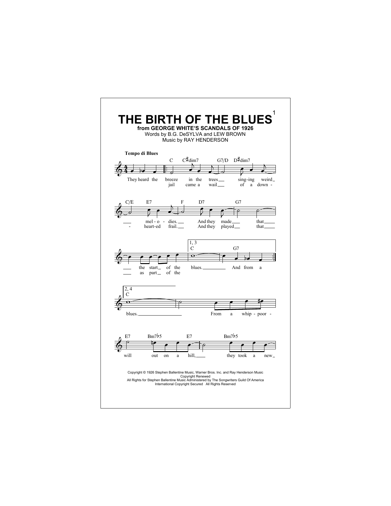 Download Ray Henderson The Birth Of The Blues Sheet Music