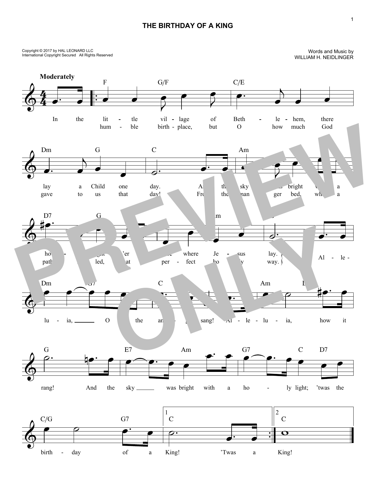 Download William H. Neidlinger The Birthday Of A King Sheet Music