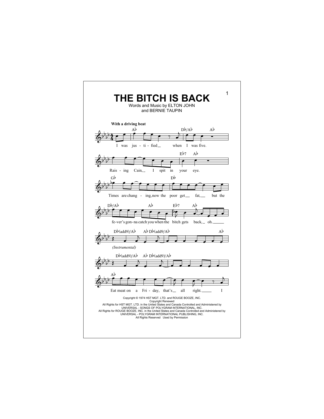 Download Elton John The Bitch Is Back Sheet Music