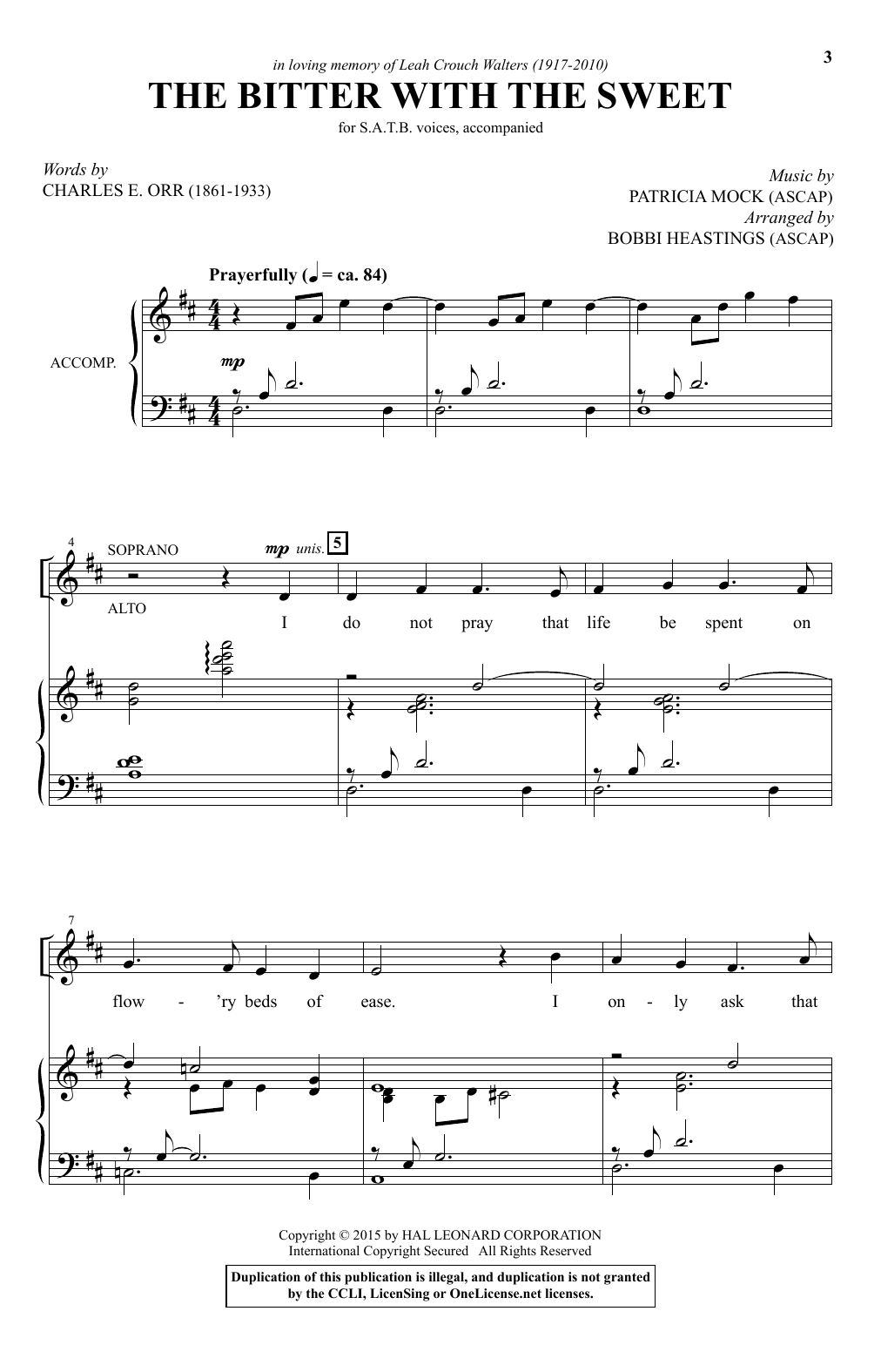 Download Patricia Mock The Bitter With The Sweet (arr. Bobbi H Sheet Music