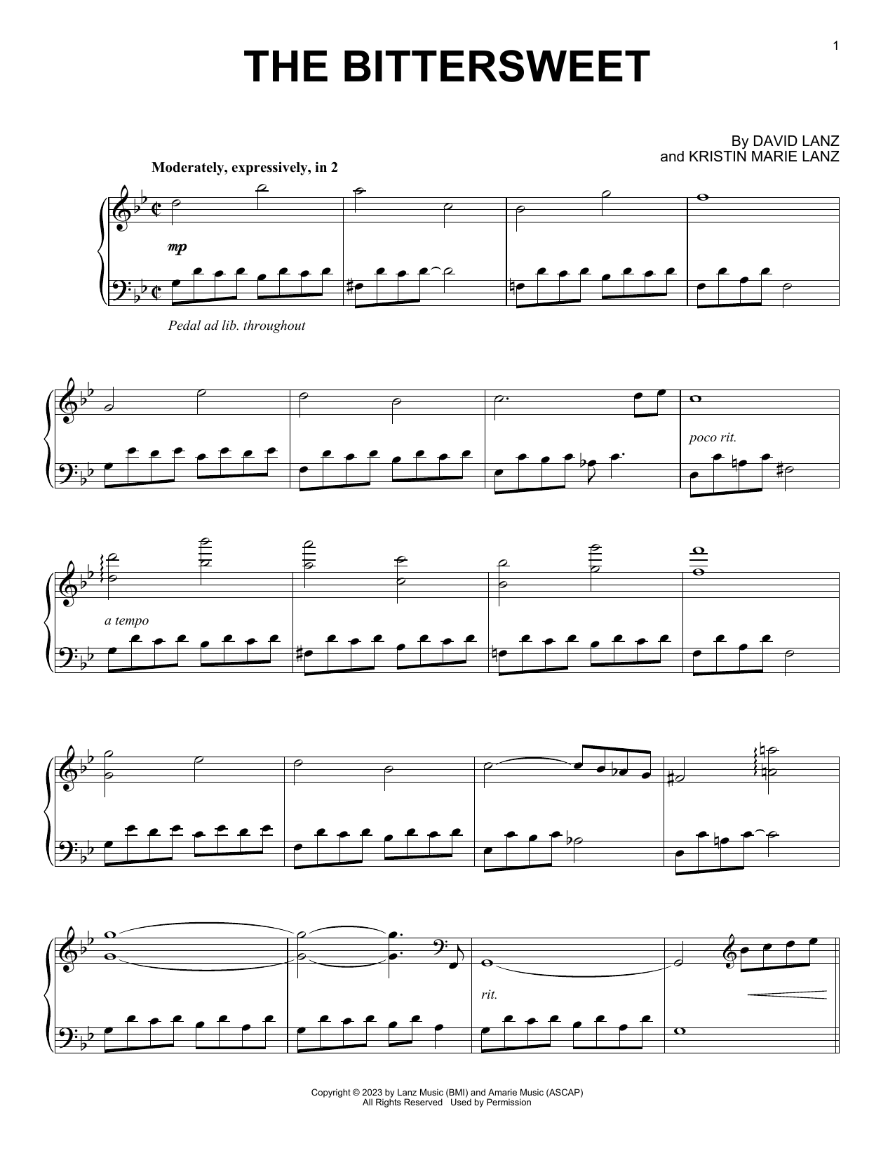 David Lanz The Bittersweet sheet music notes printable PDF score