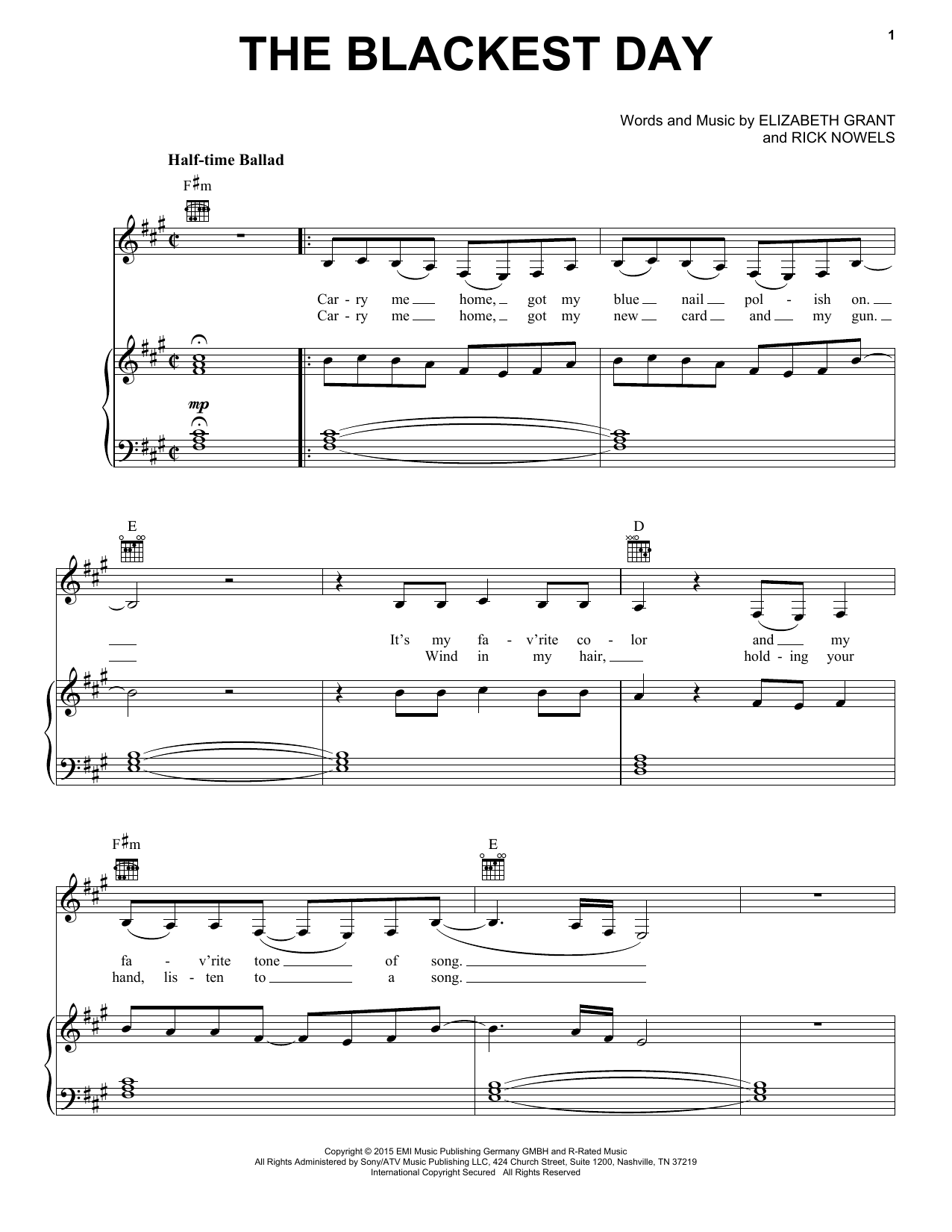 Download Lana Del Rey The Blackest Day Sheet Music