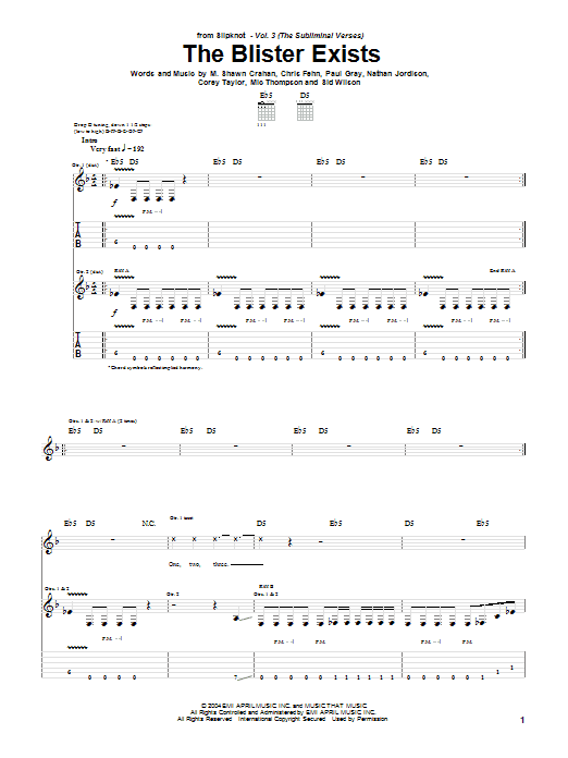 Download Slipknot The Blister Exists Sheet Music
