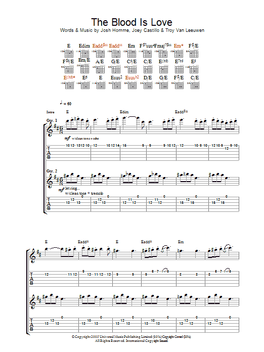 Download Queens Of The Stone Age The Blood Is Love Sheet Music