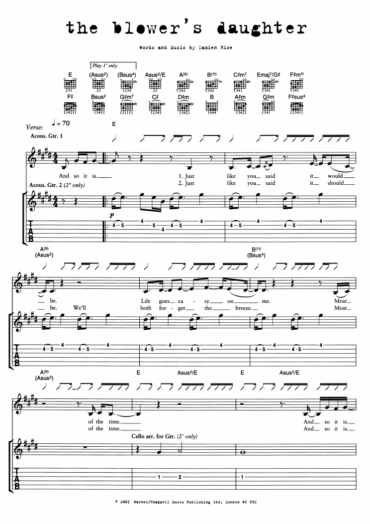 Download Damien Rice The Blower's Daughter Sheet Music