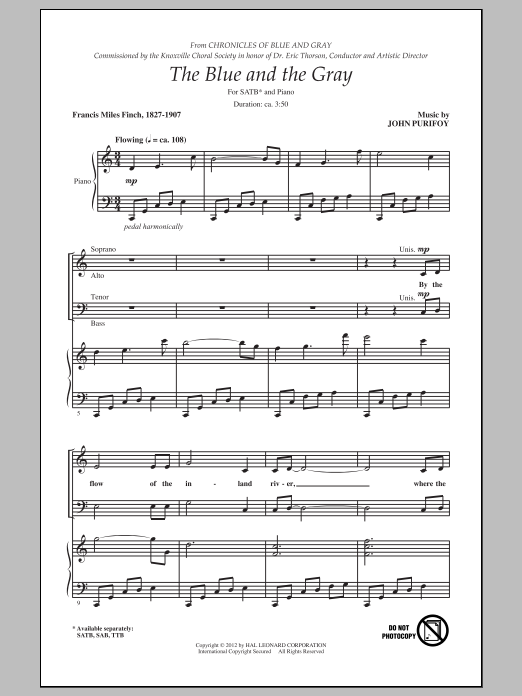 Download John Purifoy The Blue And The Gray Sheet Music