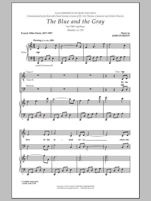 Download John Purifoy The Blue And The Gray Sheet Music