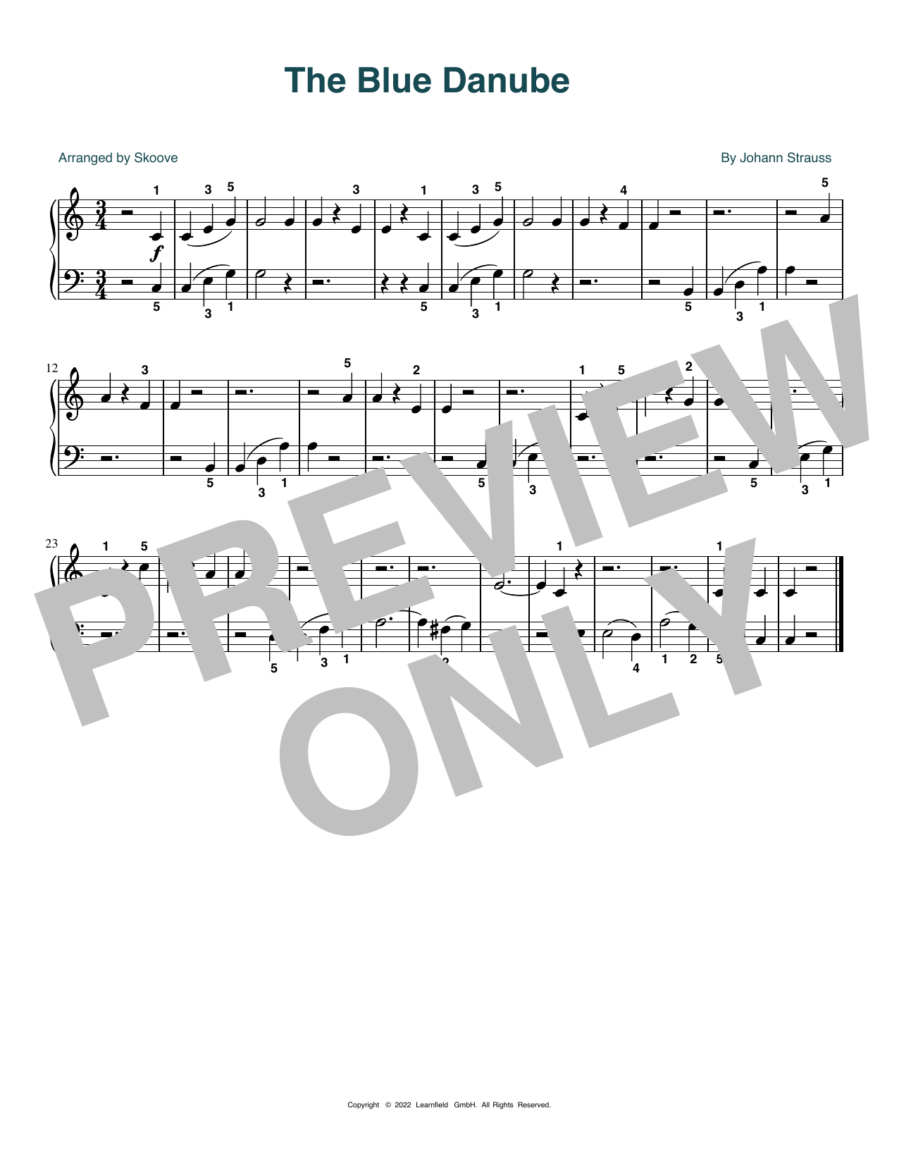 Download Johann Strauss The Blue Danube (arr. Skoove) Sheet Music