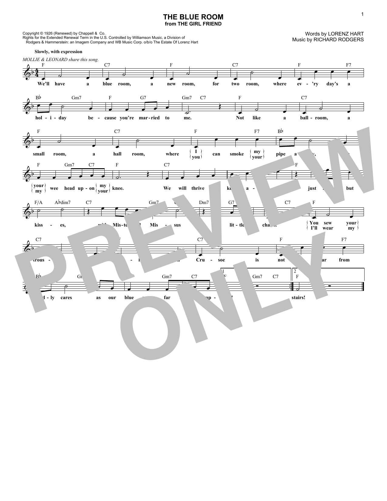 Download Rodgers & Hart The Blue Room Sheet Music