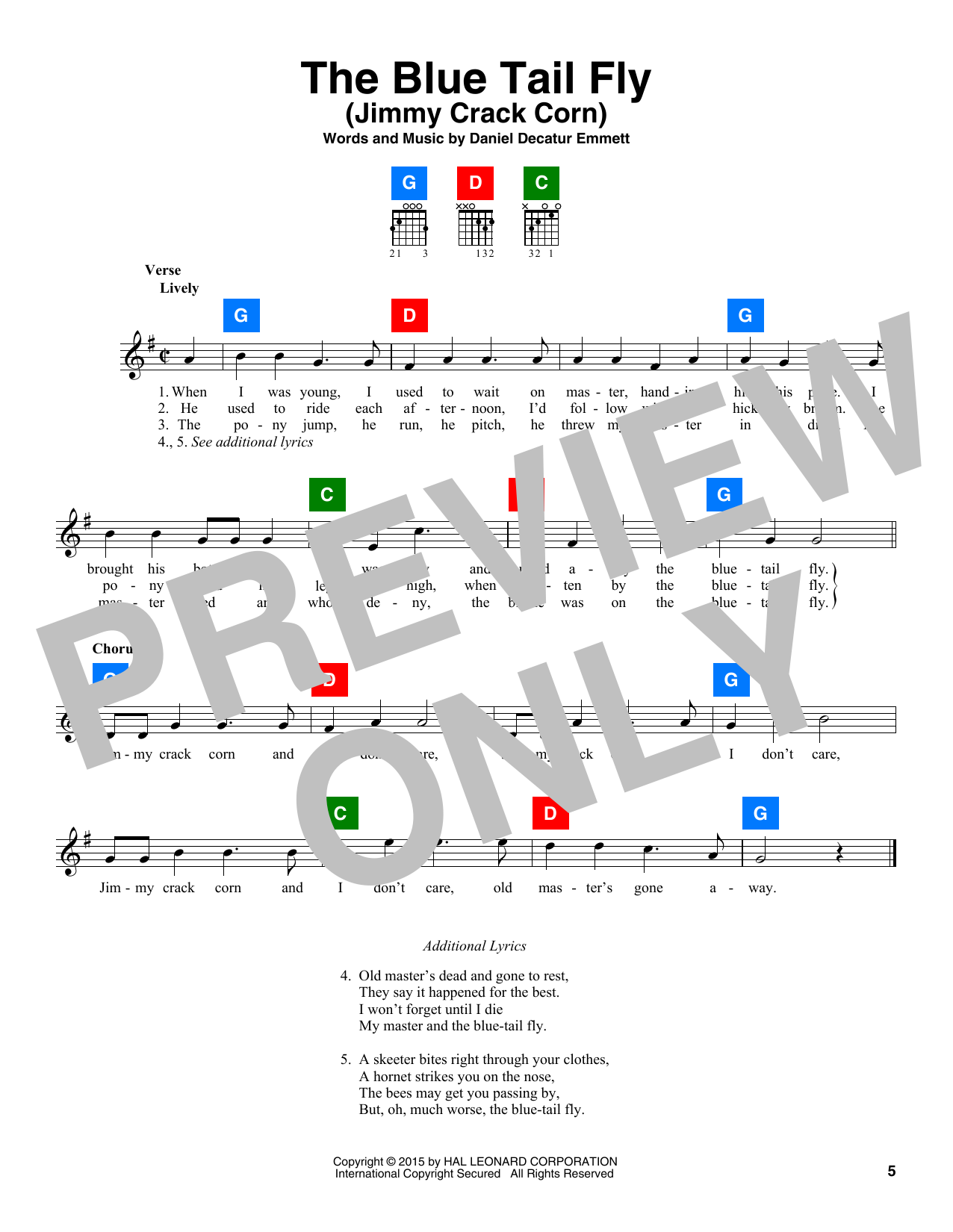 Download Traditional American Folksong The Blue Tail Fly (Jimmy Crack Corn) Sheet Music