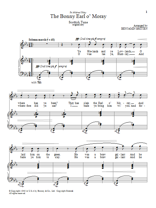 Download Benjamin Britten The Bonny Earl o' Moray Sheet Music