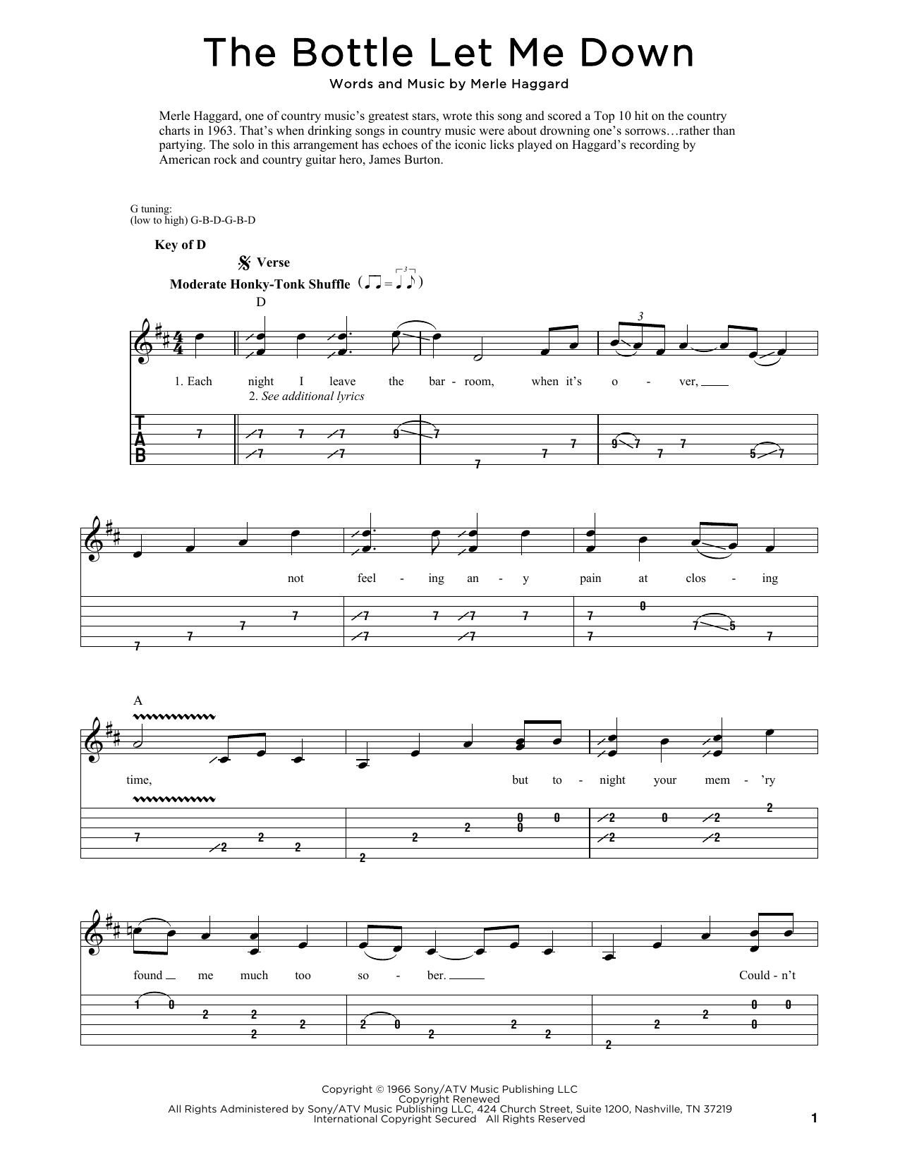 Download Merle Haggard The Bottle Let Me Down Sheet Music