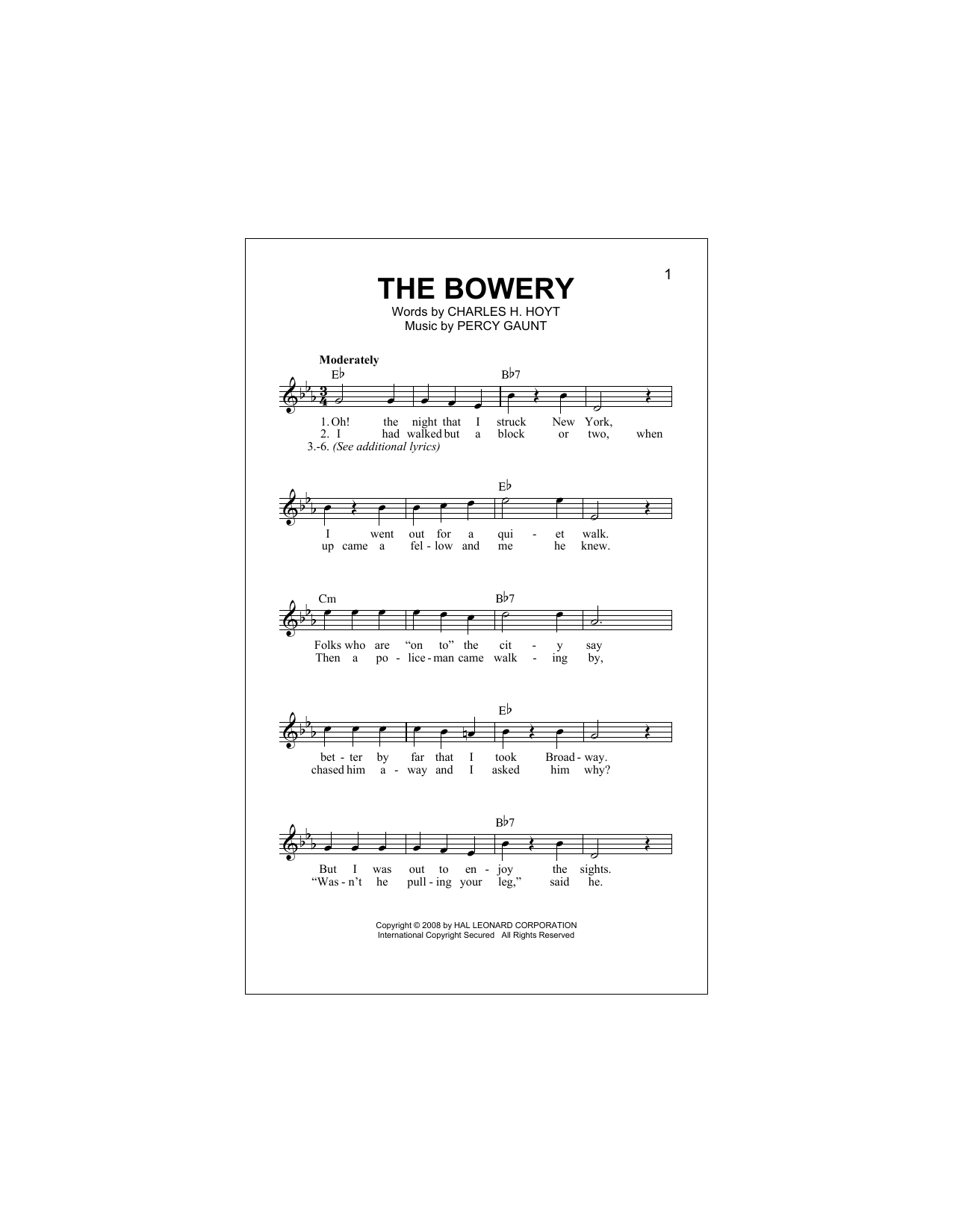 Download Percy Gaunt The Bowery Sheet Music