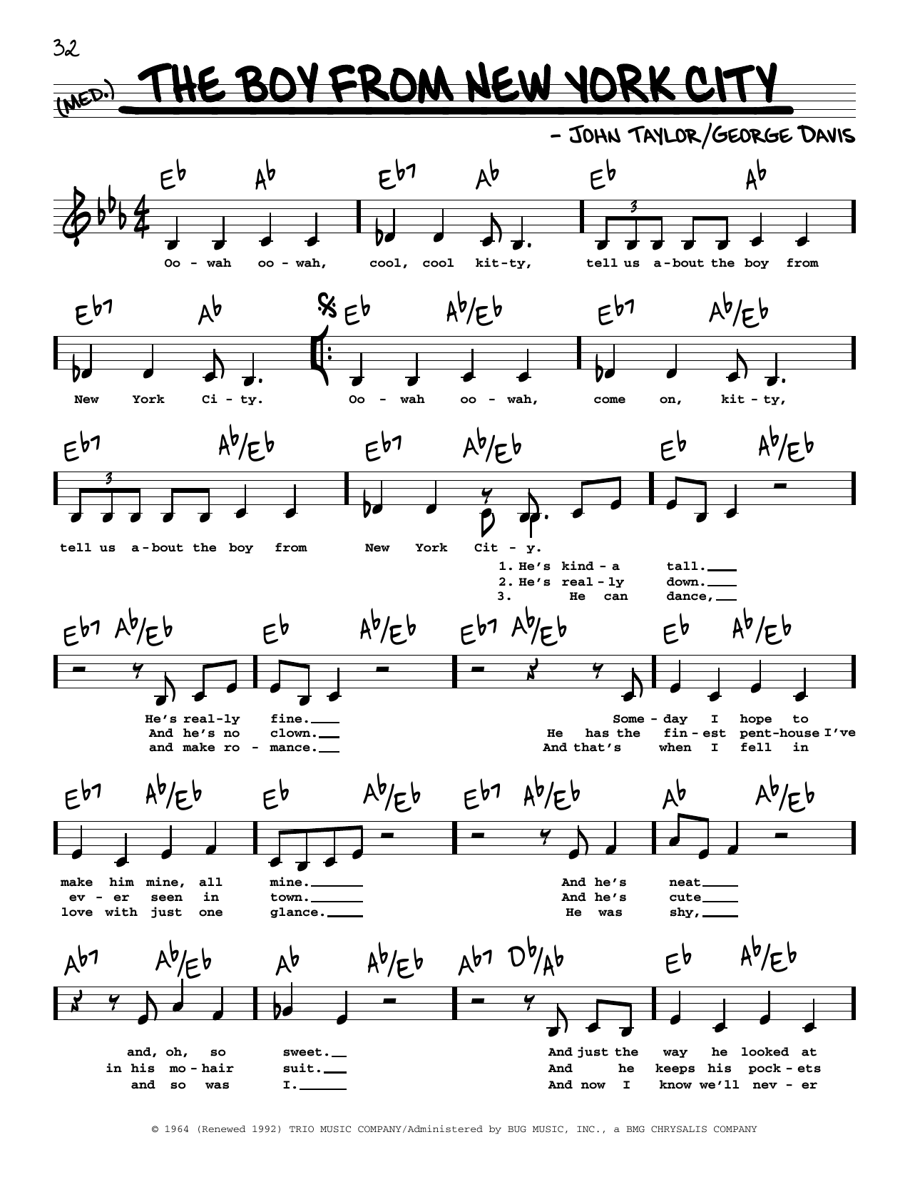 Manhattan Transfer The Boy From New York City (Low Voice) sheet music notes printable PDF score