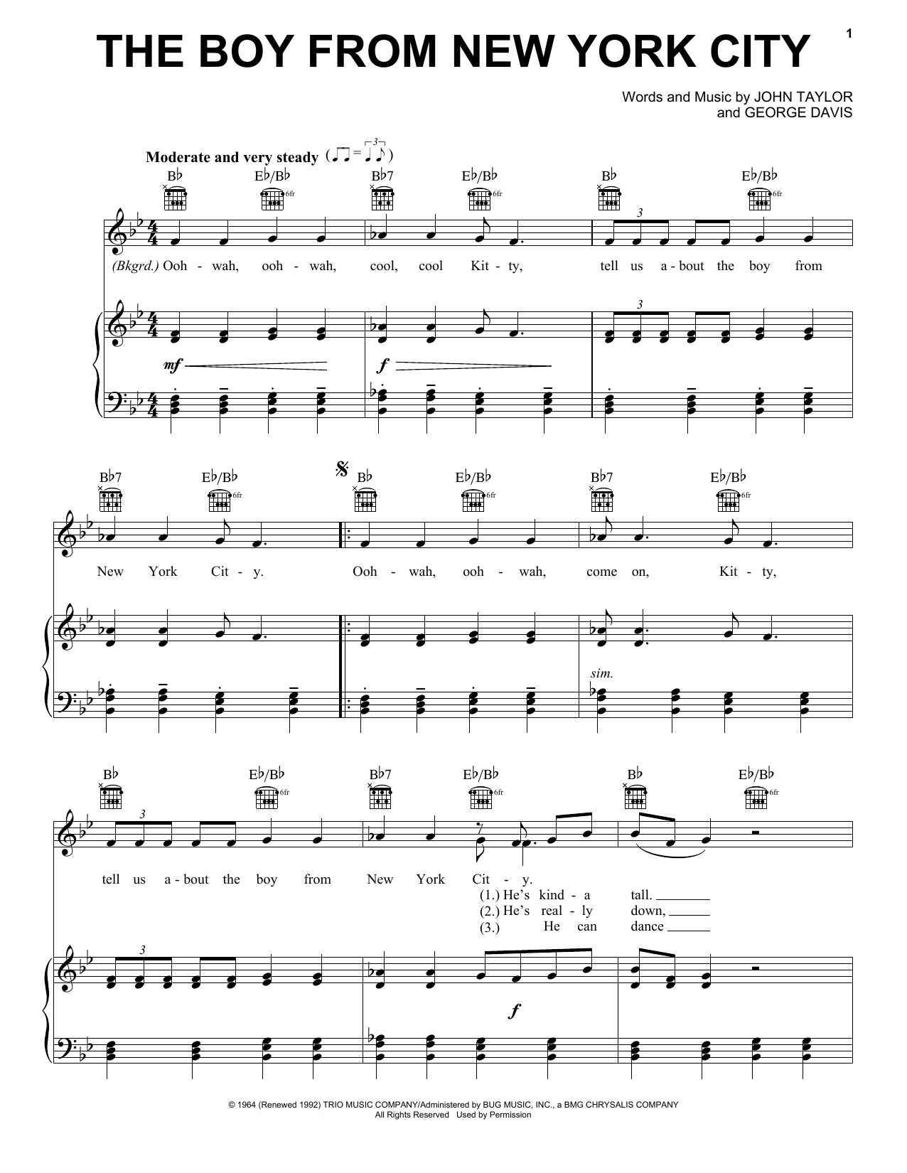 Download The Ad Libs The Boy From New York City Sheet Music