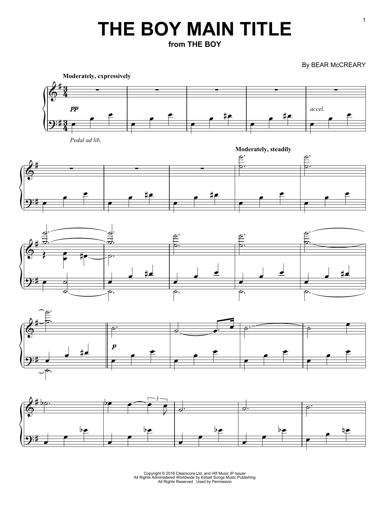 Bear McCreary The Boy (Main Title) sheet music notes printable PDF score